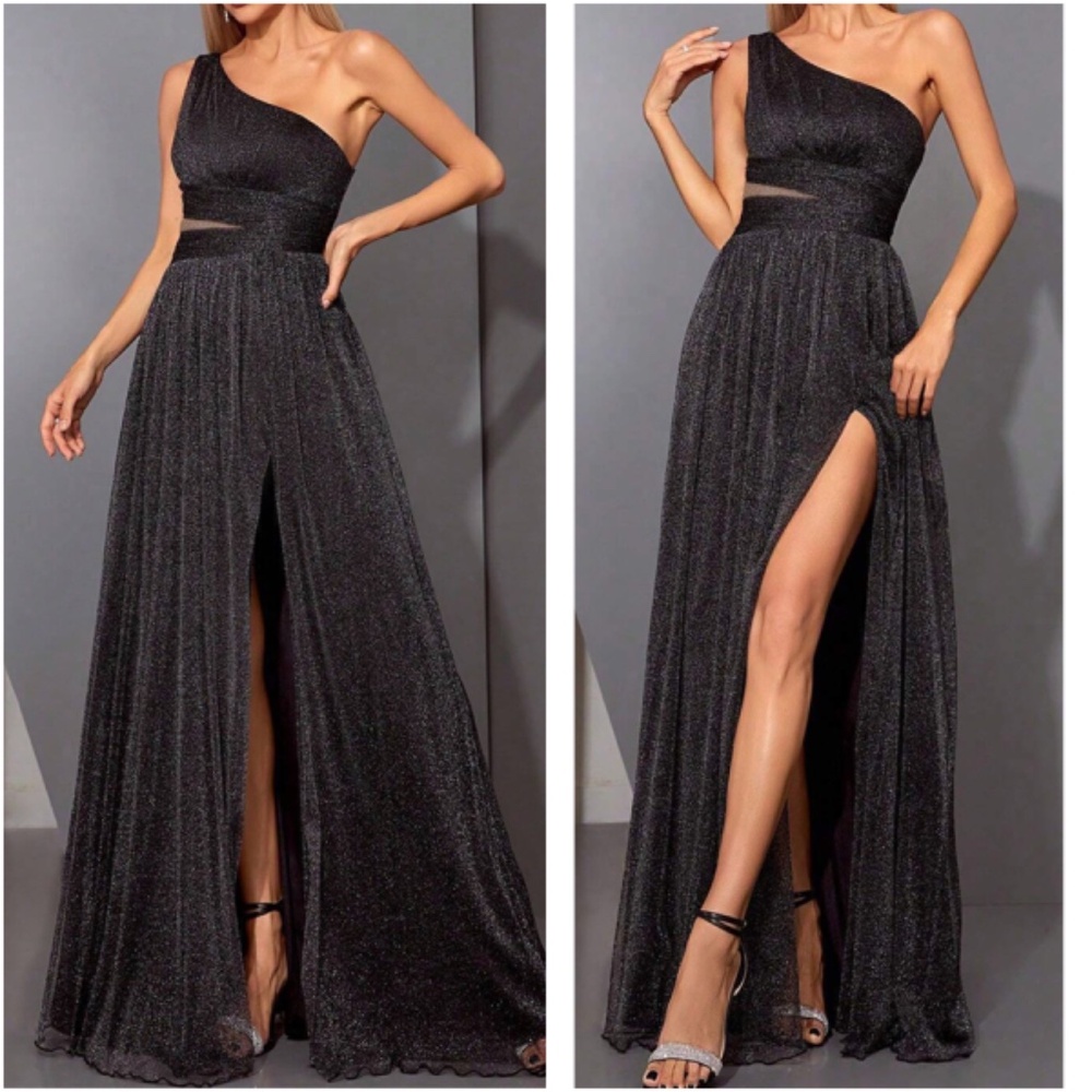 Luxe One Shoulder Split Thigh Cut out Formal Wedding Dress - Picture 5 of 10
